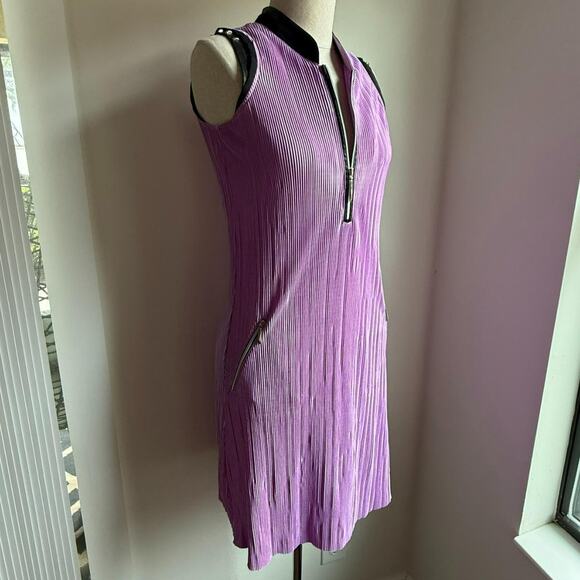 Jamie Sadock Purple Zip Front Golf Dress XS Pockets Faux Leather Trim - Picture 5 of 8